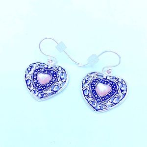 Thai  Silver And Marcasites Surround A Mother Of Pearl Heart Earrings.